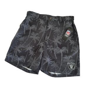 NFL Team Apparel Raiders Black and Gray Tropical Palm Tree Shorts Mens Medium